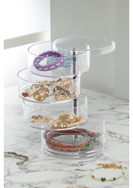 Turkuaz 4 Katlı Çok Amaçlı Silindir Takı ve Makyaj Organizeri fiyatları