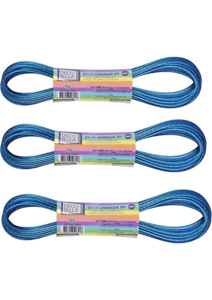 3 Adet 10 Metre Pvc Kaplı Çelik Çamaşır Ipi, Mavi, Dayanıklı ve Uzun Ömürlü
