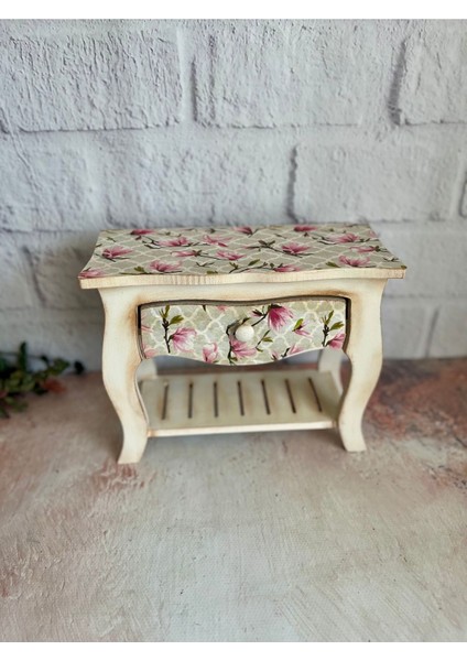 Pembe Çiçekli Mini Çekmeceli Dresuar ve Takı Kutusu