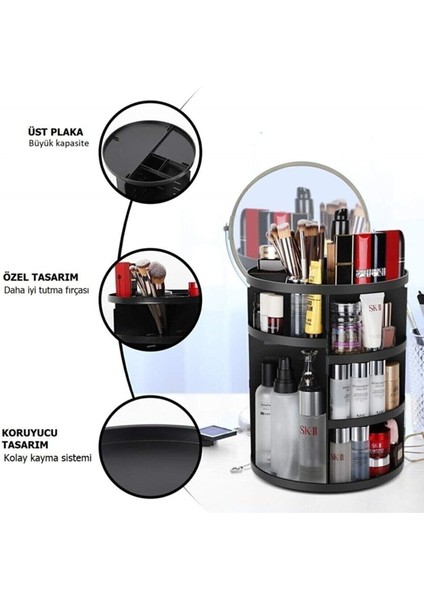 Şık Siyah 360 Dönebilen Makyaj Organizeri, Pratik ve Kullanışlı Ürün fiyatları