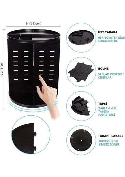Şık Siyah 360 Dönebilen Makyaj Organizeri, Pratik ve Kullanışlı Ürün modelleri