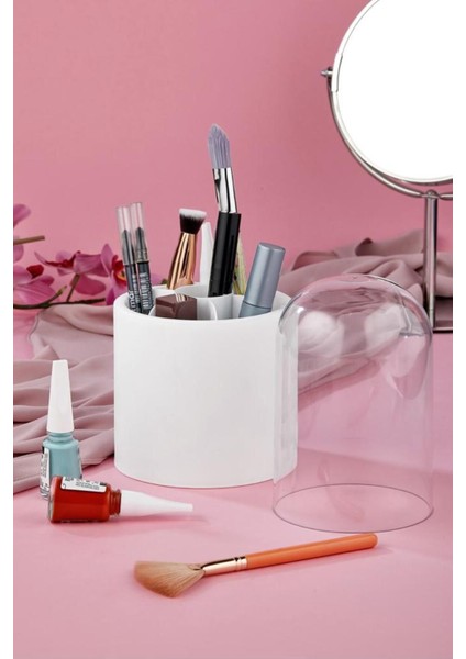 Beyaz 7 Bölmeli Şeffaf Koruma Kapaklı Makyaj Fırçası ve Kozmetik Düzenleyici modelleri