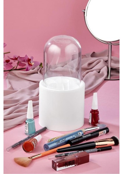 Beyaz 7 Bölmeli Şeffaf Koruma Kapaklı Makyaj Fırçası ve Kozmetik Düzenleyici indirimleri