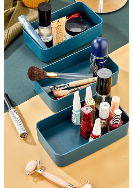 Turkuaz Renkli Makyaj Düzenleyici 3'lü Set, Şık ve Kullanışlı Tasarım fırsatları