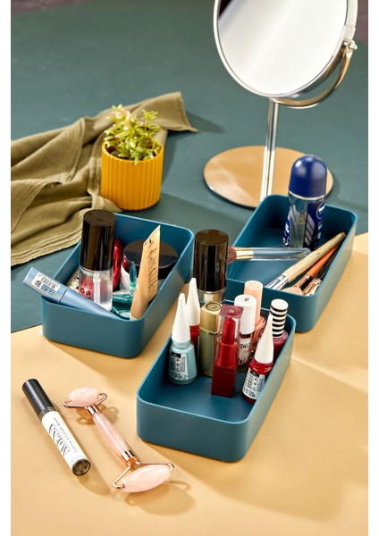 Turkuaz Renkli Makyaj Düzenleyici 3'lü Set, Şık ve Kullanışlı Tasarım indirimleri