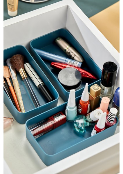 Turkuaz Renkli Makyaj Düzenleyici 3'lü Set, Şık ve Kullanışlı Tasarım