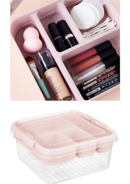 Pembe Kapaklı Çok Amaçlı Bölmeli Saklama Kutusu, Organizer ve Hobi Malzemesi