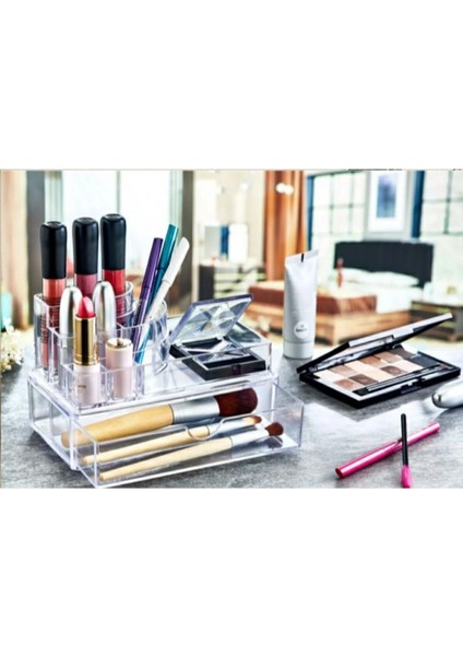 Beyaz Makyaj Düzenleyici, Çekmeceli Küçük Podyum Kozmetik Saklama Kutusu