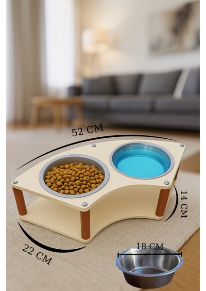 Modern Ahşap Demonte Kedi Köpek Mama Standı – 2'li Paslanmaz Çelik Kaseli Mama ve Su Standı Lunora Model modelleri