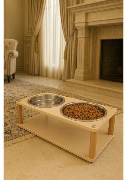 Modern Ahşap Demonte Kedi Köpek Mama Standı – 2'li Paslanmaz Çelik Kaseli Mama ve Su Standı Veynor Model fiyatları