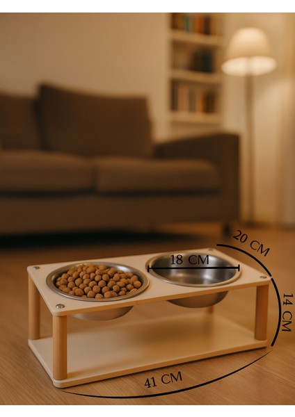 Modern Ahşap Demonte Kedi Köpek Mama Standı – 2'li Paslanmaz Çelik Kaseli Mama ve Su Standı Veynor Model modelleri