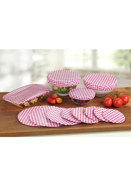 Gbmotion Klasik Gingham Tabak Kılıfı – 12’li Mutfak Şapkası Seti, 5 Farklı Boyut, Kırmızı Beyaz, Yeniden Kullanılabilir Esnek Kapaklar