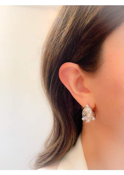 Çelik Küpe Multi Incili Halka Küpe