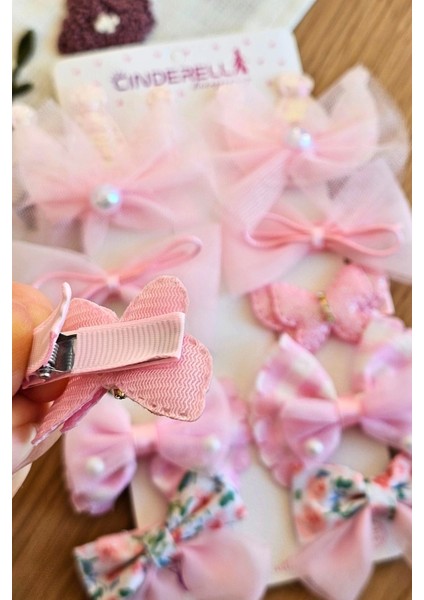 10'lu Pembe Kız Bebek Pens Toka Seti Kelebekli Fiyonk Kurdele Inci Tüllü Klips Çocuk Saç Tokası fiyatları