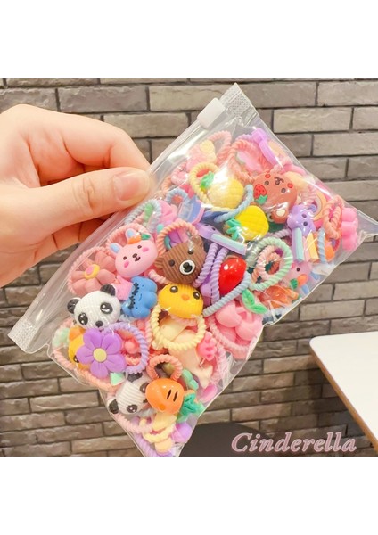 60'lı Renkli Karışık Figürlü Dayanıklı Kız Çocuk Lastik Toka Seti - Sevimli Bebek Lastikli Toka modelleri