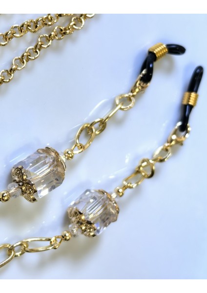 Gözlük Zinciri Altın kaplama zincirli Küp Kristal Taşlı Gözlük Askısı modelleri