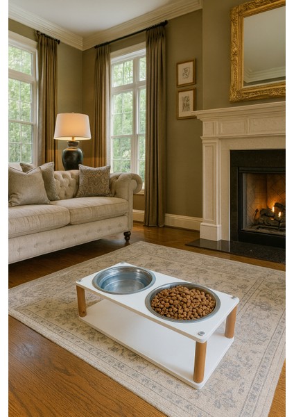 Modern Ahşap Demonte Kedi Köpek Mama Standı – 2'li Paslanmaz Çelik Kaseli Mama ve Su Standı Veynor Model fiyatları