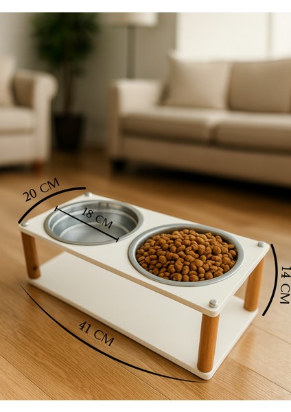 Modern Ahşap Demonte Kedi Köpek Mama Standı – 2'li Paslanmaz Çelik Kaseli Mama ve Su Standı Veynor Model modelleri