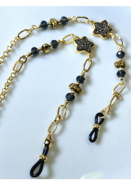 Gözlük Zinciri Altın Kaplama Zincirli Hematit Doğal Taşlı Yıldız Figürlü modelleri