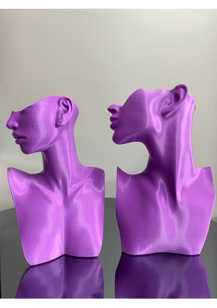 Mor Renk Dekoratif Takı Mankeni 2'li Set, 23 ve 21 Cm, Takı Teşhir ve Organizer