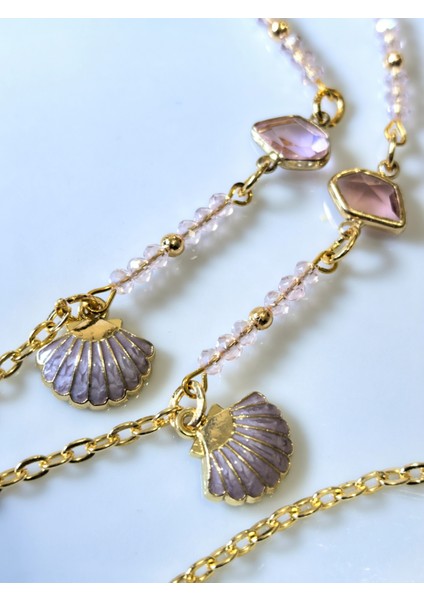 Gözlük Zinciri Altın Kaplama Zincirli Kristal Taşlı Midye Figürlü Gözlük Askısı fiyatları