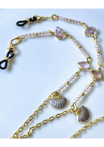 Gözlük Zinciri Altın Kaplama Zincirli Kristal Taşlı Midye Figürlü Gözlük Askısı fırsatları