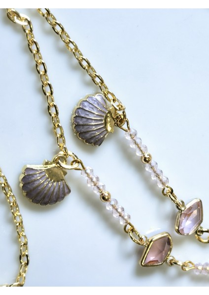 Gözlük Zinciri Altın Kaplama Zincirli Kristal Taşlı Midye Figürlü Gözlük Askısı indirimleri