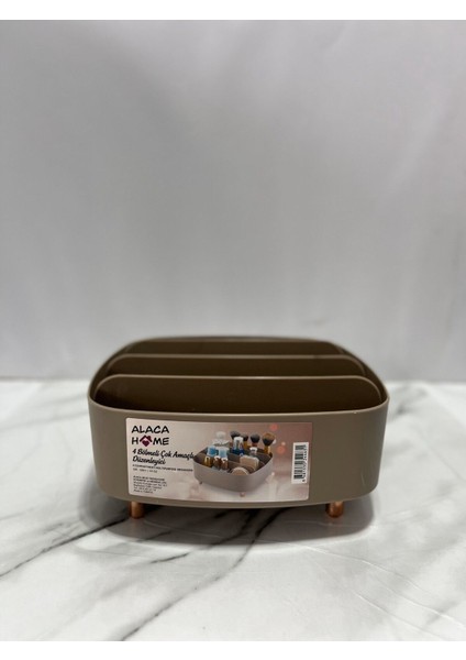 Kahverengi 4 Bölmeli Masaüstü Düzenleyici, Şık ve Fonksiyonel Ofis Aksesuarı