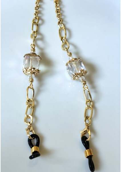 Gözlük Zinciri Altın kaplama zincirli Küp Kristal Taşlı Gözlük Askısı indirimleri
