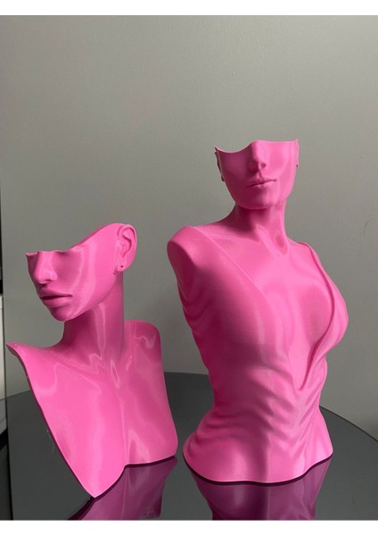 Pembe Renk Takı Mankeni 2'li Set, 30 ve 21 Cm, Takı Teşhir ve Organizer Standı