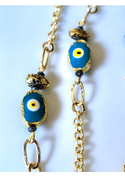 Gözlük Zinciri Turkuaz Rengi Nazar Boncuklu Altın Kaplama Zincirli fiyatları