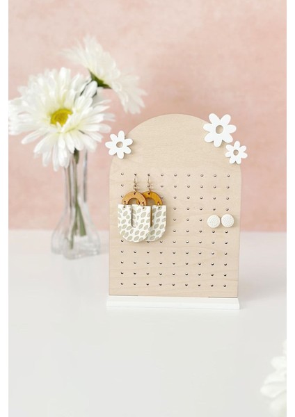 Kahverengi Ahşap Papatya Temalı Takı Düzenleyici Küpe Askısı fiyatları