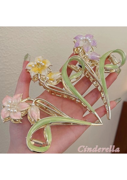 Çiçek ve Yaprak Tasarım Incili Metal Mandal Toka Gold - Zarif Kadın Mandallı Saç Topuz Tokası fırsatları