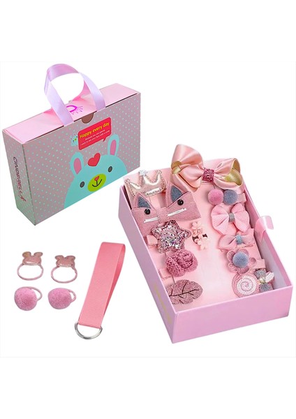 18'li Hediyelik Çanta Kutulu Bebek Toka Seti - Kız Çocuk Yıldız Fiyonk Çıtçıt Lastik Pens Saç Tokası