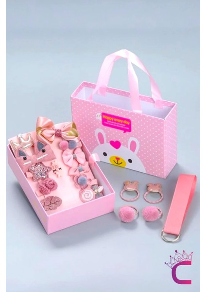 18'li Hediyelik Çanta Kutulu Bebek Toka Seti - Kız Çocuk Yıldız Fiyonk Çıtçıt Lastik Pens Saç Tokası modelleri