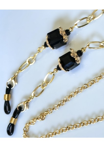 Gözlük Zinciri Altın Kaplama Zincirli Küp Kristal Taşlı Gözlük Askısı