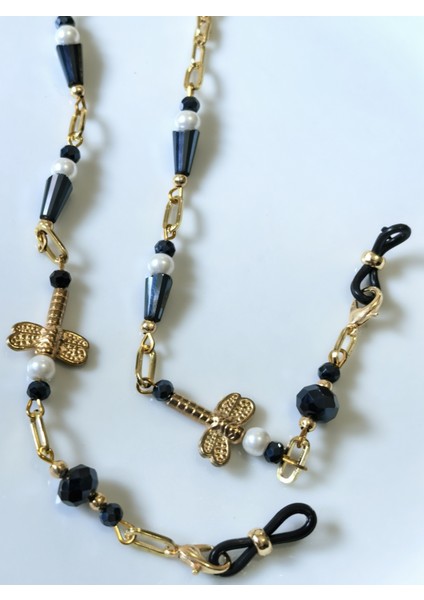 Gözlük Zinciri Altın Kaplama Zincirli İncili Yusufçuk Figürlü Gözlük Askısı fiyatları