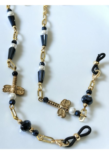 Gözlük Zinciri Altın Kaplama Zincirli İncili Yusufçuk Figürlü Gözlük Askısı fırsatları