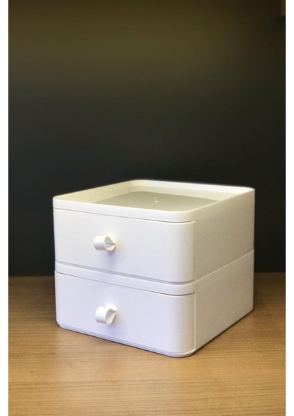 Iki Katlı Beyaz Masaüstü Organizer, Takı ve Aksesuar Saklama Kutusu fiyatları