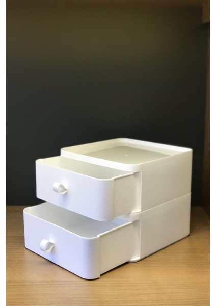 Iki Katlı Beyaz Masaüstü Organizer, Takı ve Aksesuar Saklama Kutusu fırsatları