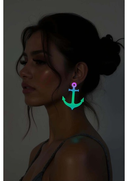 Rainbow Reflektörlü Çapa Küpe, Şık Lazer Kesim Küpe