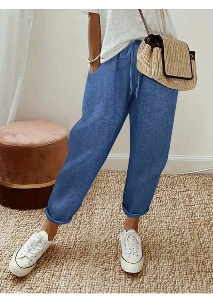 Kadın Yüksek Bel Lastikli Belde Bağcık Detaylı Aerobin Pantolon