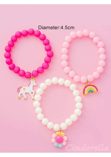 3'lü Unicorn Boncuklu Charm Kız Çocuk Bileklik Seti modelleri