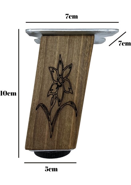 Kale Eğimli Ayarlı Çiçek Desenli Ahşap Ayak Mobilya Masa ve Dolap Ayağı(Koyu Ceviz)(Ceviz Ağacı) indirimleri
