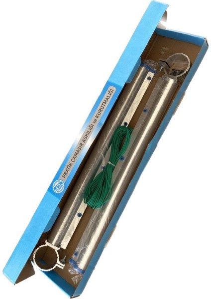 Yuvarlak Küpeşte ile Balkon Çamaşır Kurutma Askılığı ve Çamaşır Ipi Seti