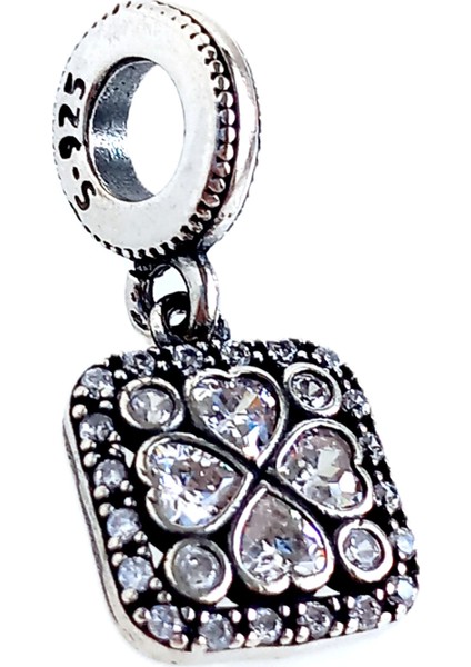 Gümüş Işıltılı Kare Kalp Pan Tasarım Bileklik Uyumlu Kadın Charm 2 Sevgililer Günü Hediye