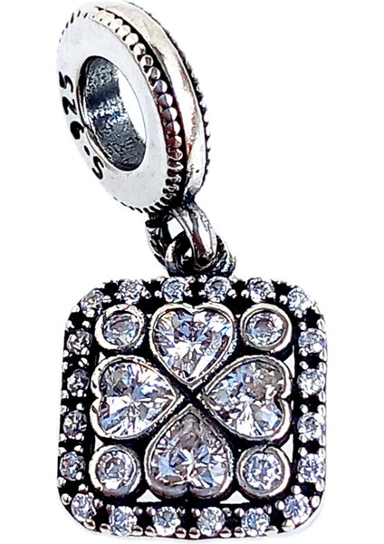 Gümüş Işıltılı Kare Kalp Pan Tasarım Bileklik Uyumlu Kadın Charm 2 Sevgililer Günü Hediye fiyatları