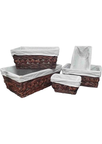 5'li Hasır Sepet Seti, Kahverengi, Düzenli ve Şık Saklama Çözümü