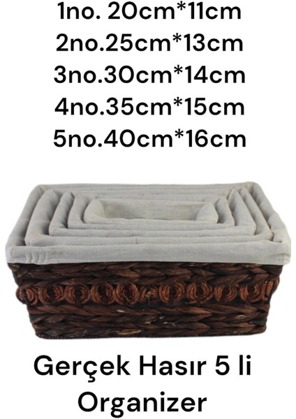 5'li Hasır Sepet Seti, Kahverengi, Düzenli ve Şık Saklama Çözümü modelleri