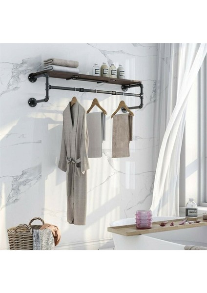 Şık Siyah Borudan Raf ve Askılık, Ev ve Ofis Dekorasyonu Için Ideal